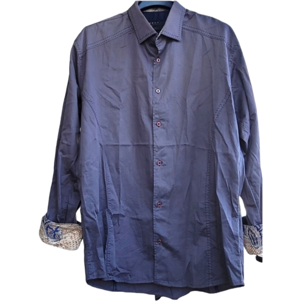 ENVY COUTURE Men's Button-up Gray with Yellow Paisley Contrast Cuffs Size 4XL